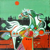 Shan Amrohvi, 08 x 08 inch, Oil on Canvas, Horse Painting, AC-SA-093